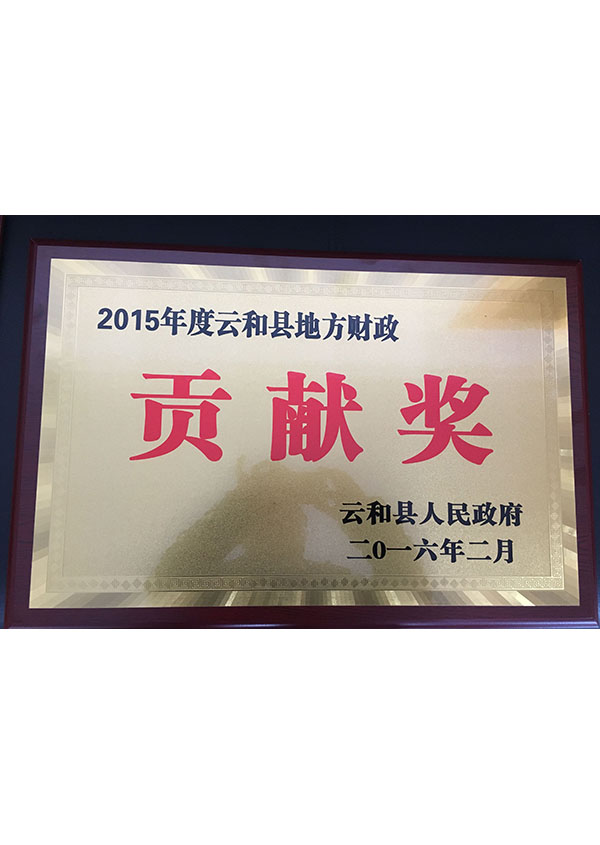 2015年度云和县地方财政贡献奖